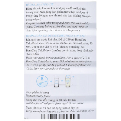 Sữa bột Wincofood Bonecare Calcimax+ 850g dành cho người từ 18 tuổi trở lên bổ sung canxi - Collagen và đường Isomalt phòng ngừa loãng xương, giúp chống lão hóa đẹp da và ngừa tiểu đường.