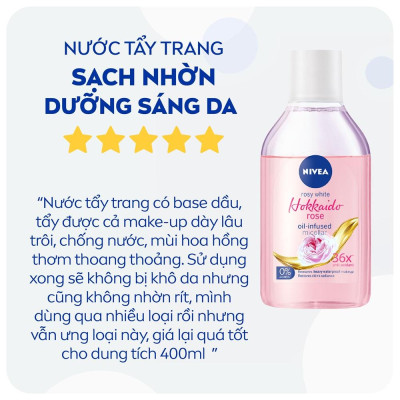 Nước Tẩy Trang Nivea Hokkaido Rosy White Oil-Infused Micellar 0% Alcohol Chiết Xuất Hoa Hồng 400ml