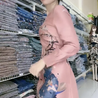 Đầm da lộn eo giảm béo họa tiết in chất lượng cao xinh xắn khác biệt myqlothing.