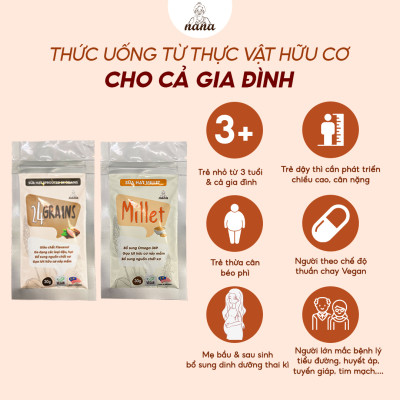Combo Sữa Hạt Gạo Lứt Hữu Cơ Millet & 24Grains Gói 30g Nana Malaysia Cho Trẻ Từ 3 Tuổi & Người Lớn Bổ Sung Dinh Dưỡng - 24grains