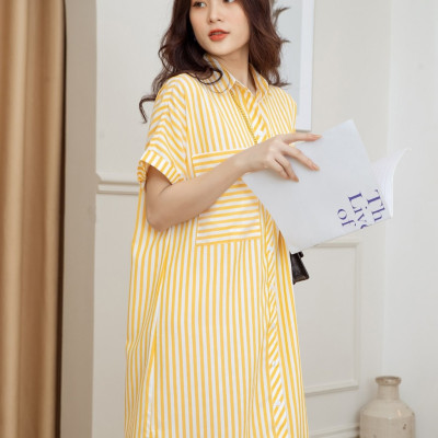 Đầm sơ mi sọc vàng NGADO