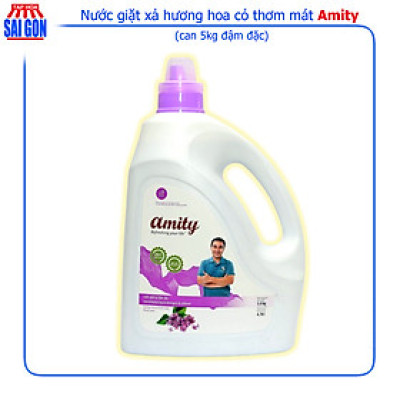 Nước Giặt Xả Amity màu tím hương hoa cỏ thơm mát can 5kg với công nghệ hạt lưu hương giữ mùi thơm nhẹ nhàng suốt cả ngày