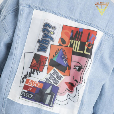 Áo khoác jean nam đắp hình Why màu xanh cơ bản năng động