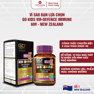 Viên nhai tăng sức đề kháng cho bé nhập khẩu chính hãng New Zealand GO KIDS VIR-DEFENCE IMMUNE  (60 viên) hỗ trợ tăng cường sức khỏe, tăng sức đề kháng; giảm tình trạng mệt mỏi hay ốm vặt ở trẻ em