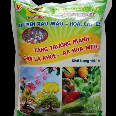 Phân bón đầu trâu MK NPK 20-20-15 đa năng cho hoa kiểng- rau màu cao cấp gói 1Kg