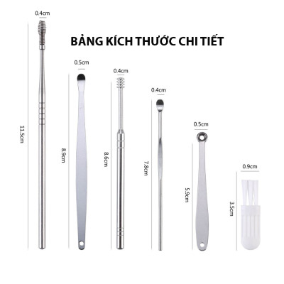 Bộ lấy ráy tai đa năng 6 món Cao cấp bằng thép không rỉ KitAcoom, hàng nhập khẩu cao cấp có hộp đựng
