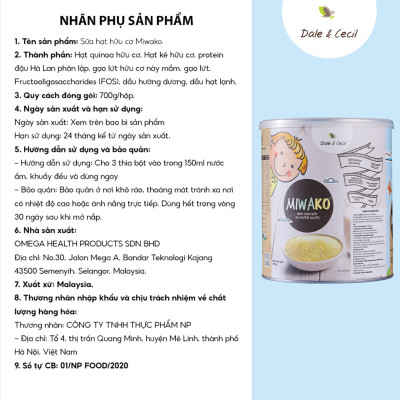 Sữa Hạt Miwako Vị Gạo Hộp 400g Malaysia Không Chứa Đậu Nành, Dinh Dưỡng Hữu Cơ Cho Trẻ Từ 1 Tuôi & Người Lớn