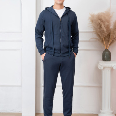 Bộ nỉ hoddie ALIGRO kéo khóa có mũ màu navy BN.15