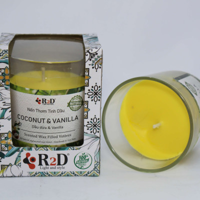 Nến Thơm, Tinh Dầu Coconut-Vanilla, Nến Thơm Phòng, [Ly 300g], Đến Từ Shop R2D, Làm Từ Thành Phần Tự Nhiên, Lành Tính.