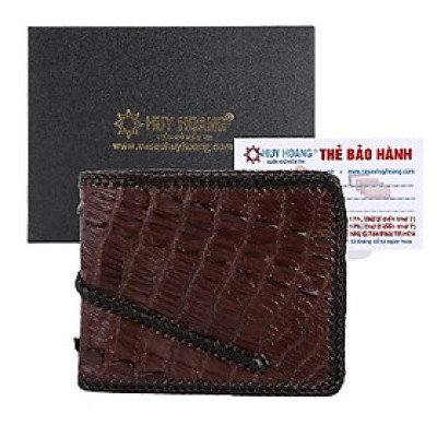 HP2772 - Bóp nam Huy Hoàng da cá sấu đan viền 2 gai màu nâu đất