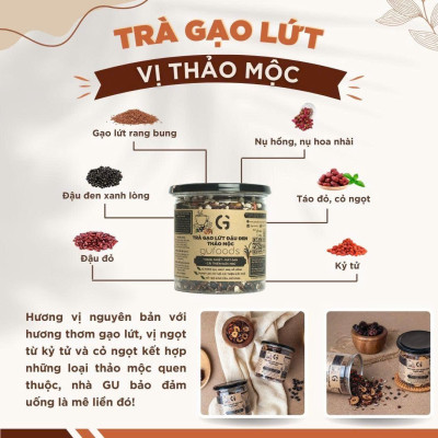 [Vị Thảo Mộc] - Trà Gạo Lứt Đậu Đen GUfoods hũ 200g/ 500g - Hỗ Trợ Giấc Ngủ, Cải Thiện Tinh Thần, Tốt Cho Sức Khoẻ