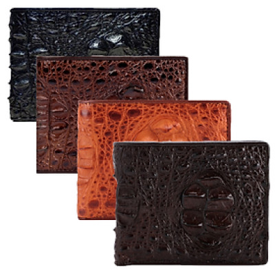 HJ2204-05-06-41 - Ví nam Huy Hoàng da cá sấu nguyên con màu đen, nâu đỏ, vàng bò, nâu đất