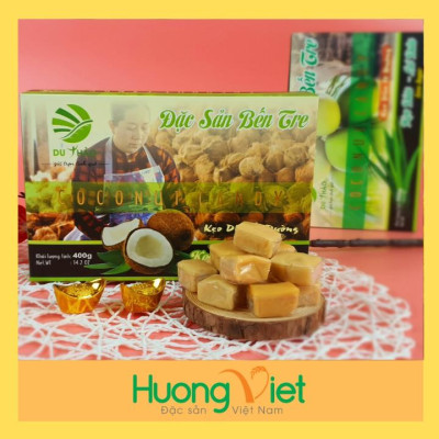 Đặc Sản Bến Tre - Kẹo Dừa Nguyên Chất Sữa Béo Ít Đường Du Thảo 400G, Kẹo Dừa Bến Tre, Kẹo Dừa Ít Ngọt