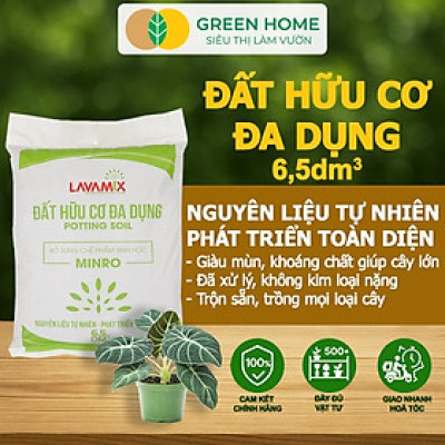 Đất Trồng Cây GreenHome, Lavamix, Bao 6.5dm3 (3kg), Đầy Đủ Dinh Dưỡng, Chuyên Trồng Rau, Hoa, Kiểng