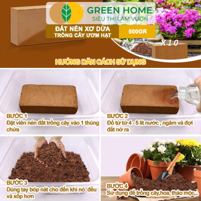 Đất Trồng Cây Greenhome, Viên Nén 500gr, Đã Qua Xử Lý, Bổ Sung Vi Sinh, Nở Gấp 5 Lần, Trồng Rau Hoa