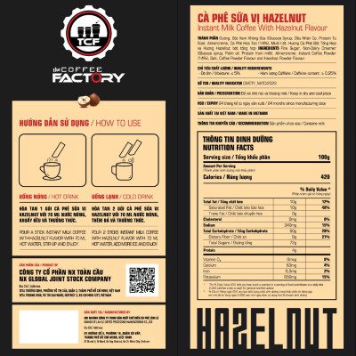 Thùng 24 hộp cà phê sữa vị hazelnut hòa tan The Coffee Factory (Hộp 15 gói x 16g)