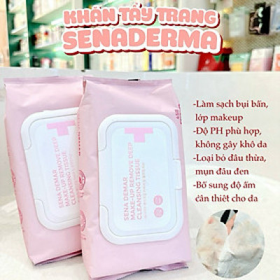 Khăn Tẩy Trang SenaDemar làm sạch,loại bỏ bã nhờn gói 45 miếng hạn 2027