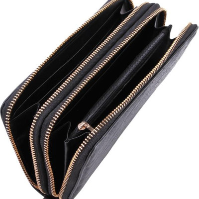 Ví Nữ Da Đà Điểu Khóa Huy Hoàng HT3440 (11 x 22 cm) - Đen