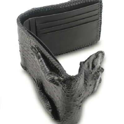 HJ2270 - Bóp nam da cá sấu Huy Hoàng nguyên con vip màu đen