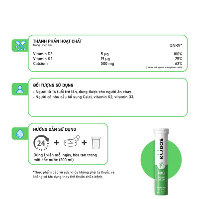 Combo 3 Thực phẩm bảo vệ sức khỏe KUDOS VITAMIN C 1000MG + Viên Sủi KUDOS BONE + Viên Sủi KUDOS DAILY (20 viên/tuýp)