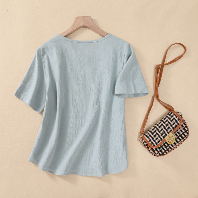 Áo kiểu nữ đẹp, chất liệu Đũi, vải mềm mát,dễ chịu khi mặc, áo kiểu form rộng tay ngắn ale18