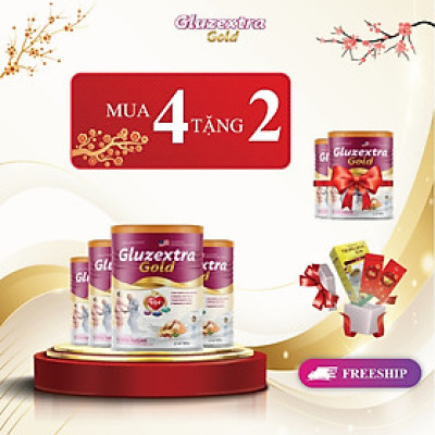 Sữa tiểu đường COMBO MUA 4 TẶNG 2 GLUZETRA GOLD hơn 20 loại hạt với sữa non nhập khẩu từ Mỹ giàu dinh dưỡng 400g/lon