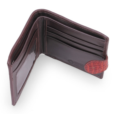 Ví Nam Da Cá Sấu Nút Bấm Huy Hoàng HT2217 (12.5 x 10 cm) - Nâu Đỏ