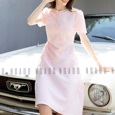 Đầm taffeta gấm hồng NGADO