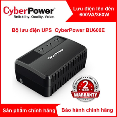 Bộ lưu điện UPS CyberPower BU600E - 600VA / 360W -  Tích hợp công nghệ ổn áp AVR, Công nghệ tiết kiệm điện GreenPower, công nghệ Line Interactive - Hàng chính hãng