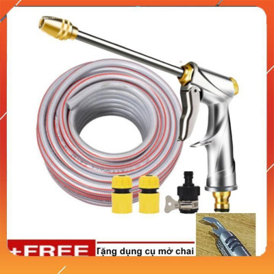  Bộ dây vòi xịt nước rửa xe, tưới cây , tăng áp 3 lần, loại 20m 206701-2 đầu đồng,cút,nối đen + mở chai