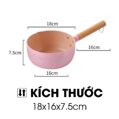 Chảo Chống Dính Caramic Đáy Lòng Sâu Size 18cm Tay Cầm Cán Gỗ