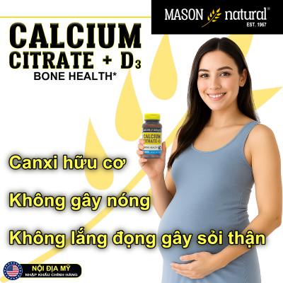 Calcium Citrate + D3 Mason Natural Hộp 60 viên canxi hữu cơ tăng chiều cao chắc xương không sỏi thận