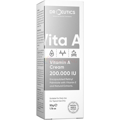 Kem dưỡng DrCeutics Vitamin A Cream 200.000 IU giúp cải thiện nếp nhăn và cho da căng bóng, mịn màng (50g) - Hàng chính hãng
