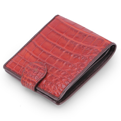 Ví Nam Da Cá Sấu Nút Bấm Huy Hoàng HT2217 (12.5 x 10 cm) - Nâu Đỏ