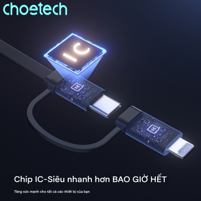 Tẩu sạc nhanh trên ô tô 75W Choetech TC0036 tích hợp cáp sạc rút Type C kèm đầu nối IP - Hàng chính hãng
