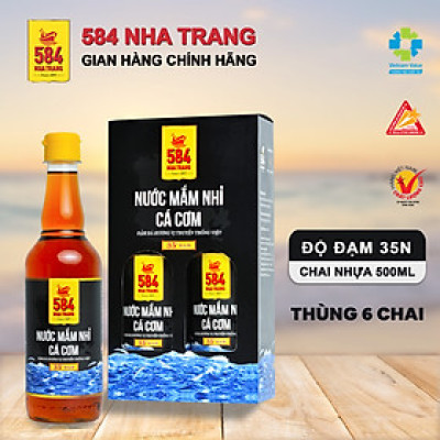 Thùng 6 Chai Nước mắm Nhỉ Cá cơm 584 Nha Trang - 35 độ đạm - Chai Nhựa 500ml