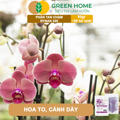 Phân Tan Chậm GreenHome, Rynan 220, Bao 90g ~ 30 Túi Lưới 3g, Dùng Cho Phong Lan Ra Hoa, Giúp Hoa Bền Màu, Cánh Dày, To, Thơm Lâu