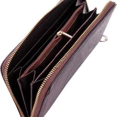 Ví Nữ Da Đà Điểu Khóa Huy Hoàng HT3443 (11 x 22 cm) - Nâu Đất