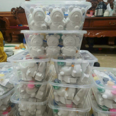 Sét 10 Tượng Tô Thạch Cao Gấu Mini Đeo Túi Nhân Vật Hoạt Hình Tặng Kèm Màu Và Cọ - Hàng Chính Hãng MINIIN