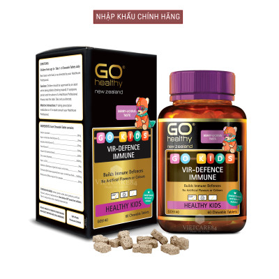 Viên nhai tăng sức đề kháng cho bé nhập khẩu chính hãng New Zealand GO KIDS VIR-DEFENCE IMMUNE  (60 viên) hỗ trợ tăng cường sức khỏe, tăng sức đề kháng; giảm tình trạng mệt mỏi hay ốm vặt ở trẻ em
