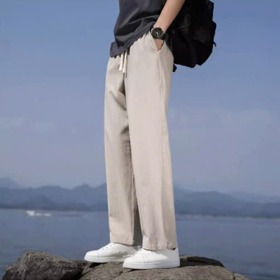 Quần nam ống rộng chất linen, bản eo bo chun kèm dây rút dễ mặc, che khuyết điểm tốt, thời trang trẻ