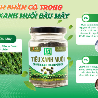 Tiêu xanh muối Organic Bầu Mây 35g - Cay cấp độ 3 với độ cay nồng nàn, cay dẻo vị chanh tươi vị ngon truyền thống, giúp kích thích vị giác, giúp ăn ngon miệng hơn, cải thiện chức năng của hệ tiêu hoá